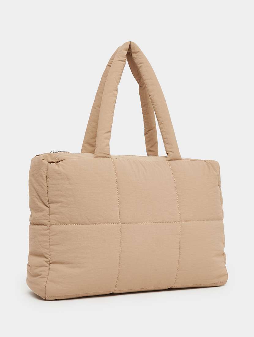 women beige solid quilted tote abg - 22176760 -  Standard Image - 1