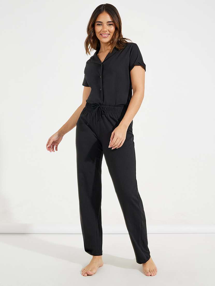 women solid short sleeve nightwear pyjma set - 22176778 -  Standard Image - 1