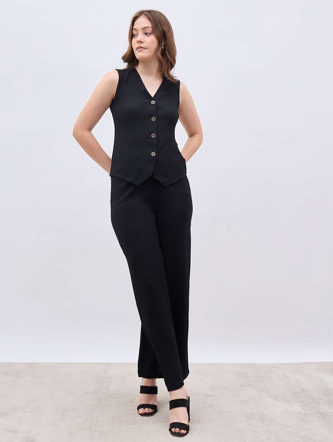 women solid top and trouser co-ord set - 22176783 -  Standard Image - 1