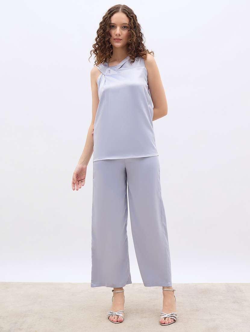 women solid top and trouser co-ord set - 22176786 -  Standard Image - 1