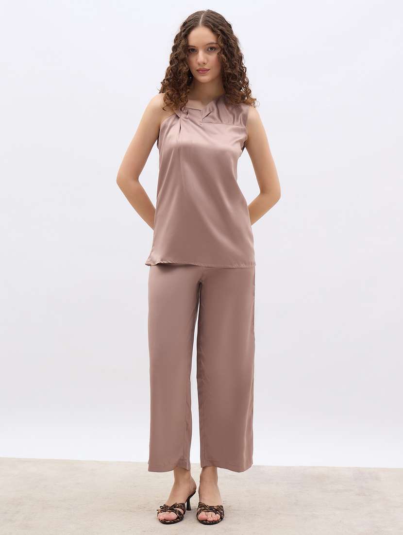 women solid top and trouser co-ord set - 22176787 -  Standard Image - 1