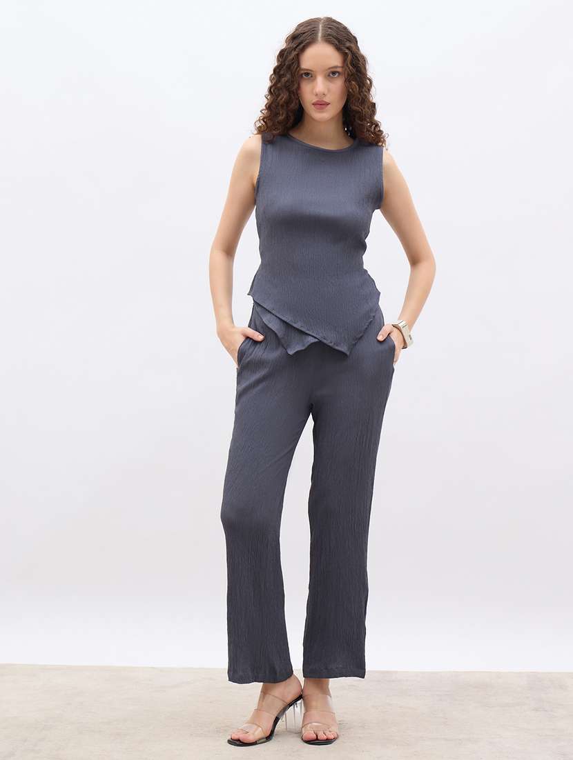 women solid top and trouser co-ord set - 22176789 -  Standard Image - 1