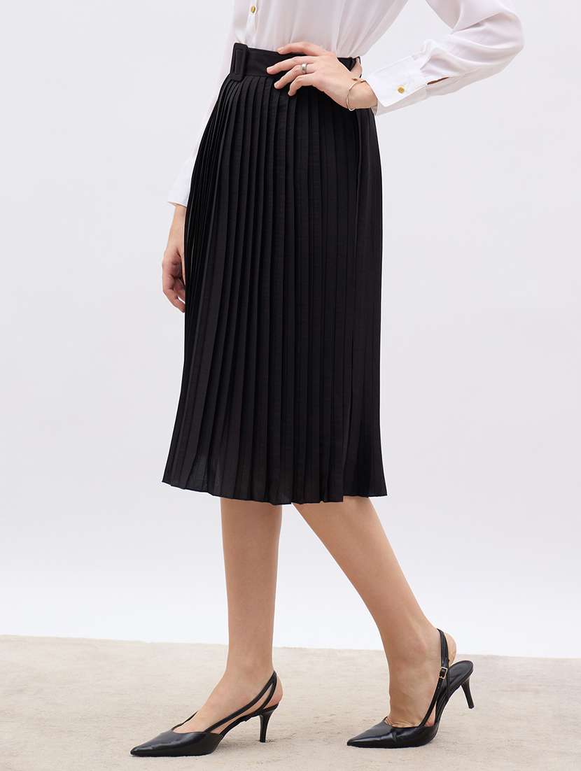 women black solid high rise pleated skirt - 22176792 -  Standard Image - 1