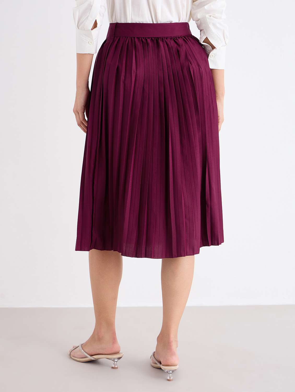 women solid high rise pleated skirt - 22176795 -  Standard Image - 1