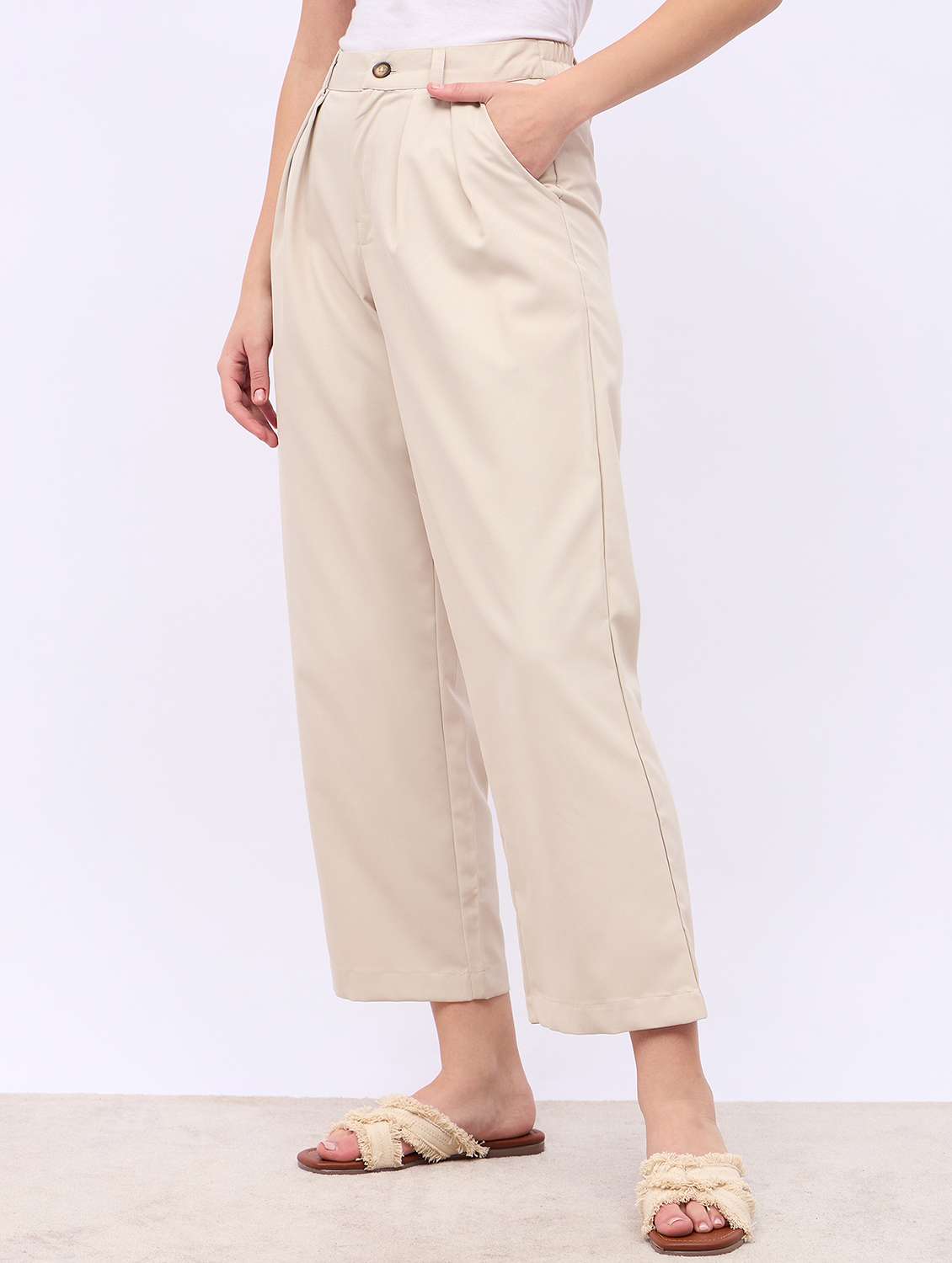 women solid mid rise straight fit trouser - 22176797 -  Standard Image - 1