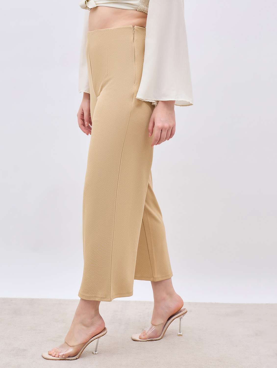 women solid high rise wide leg trouser - 22176798 -  Standard Image - 1