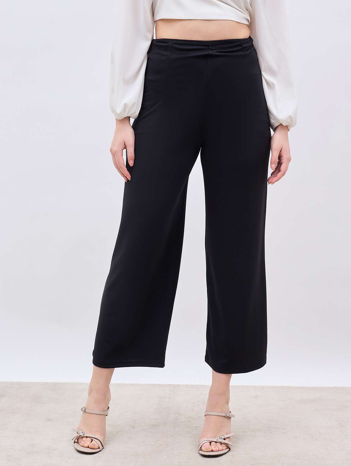women solid high rise staright fit trouser
