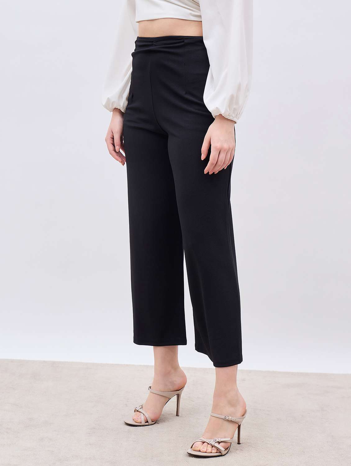 women solid high rise staright fit trouser - 22176800 -  Standard Image - 1