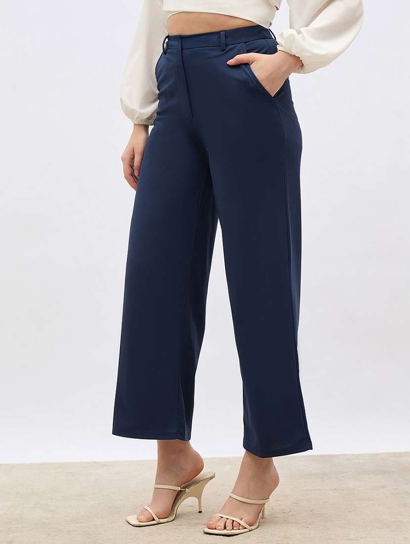 women solid high rise wide leg trouser - 22176803 -  Standard Image - 1