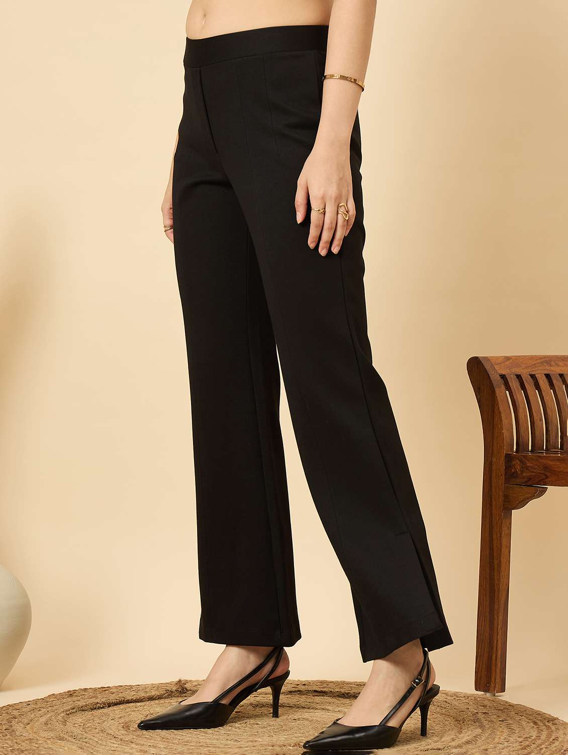 women solid mid rise bootcut trouser - 22176811 -  Standard Image - 1
