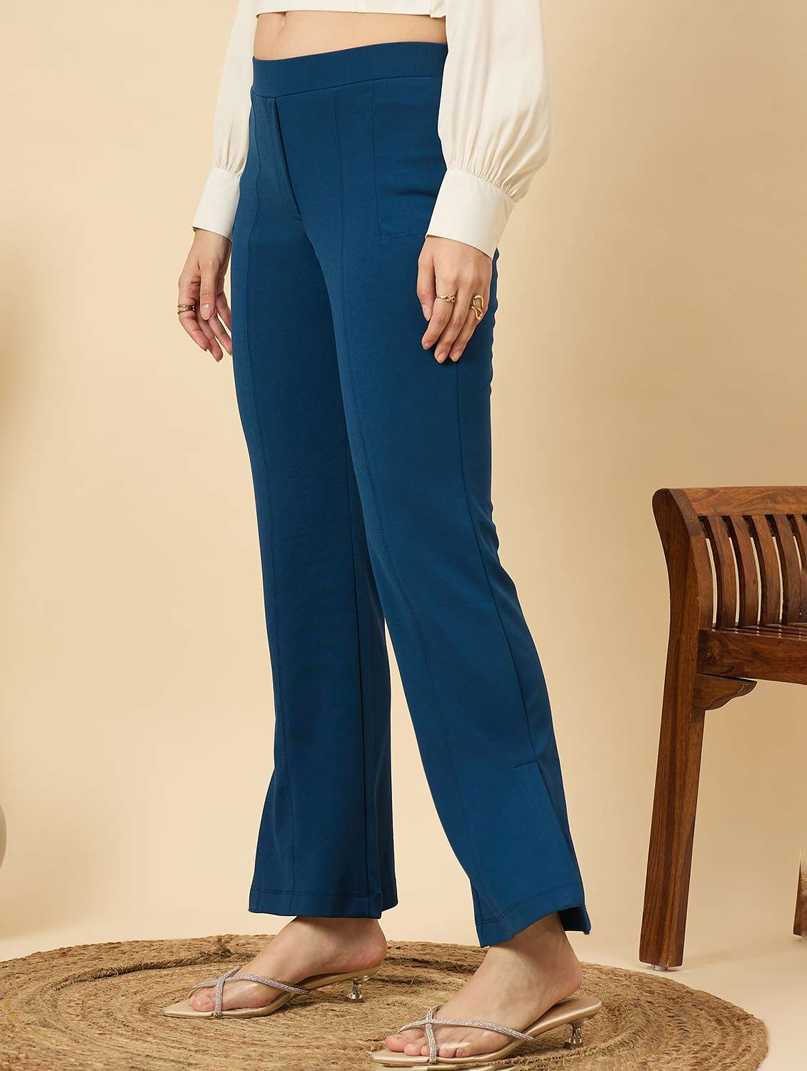 women solid mid rise bootcut trouser - 22176812 -  Standard Image - 1