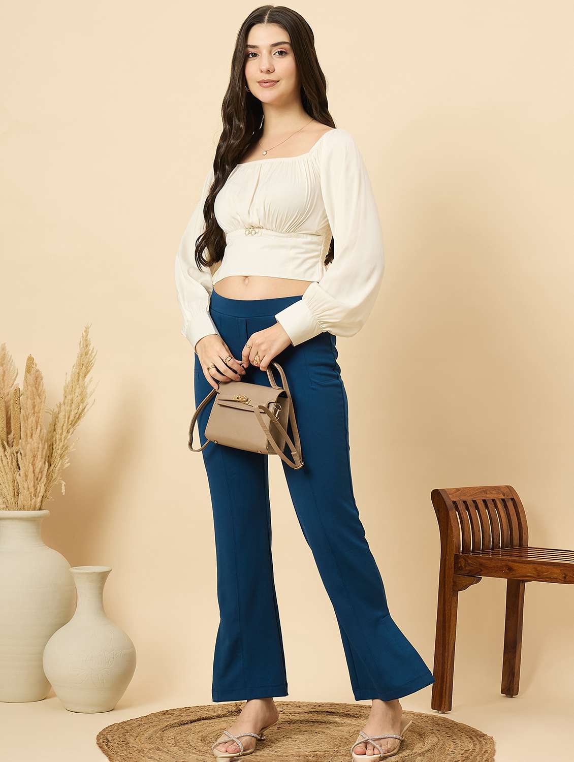 women solid mid rise bootcut trouser - 22176812 -  Standard Image - 4