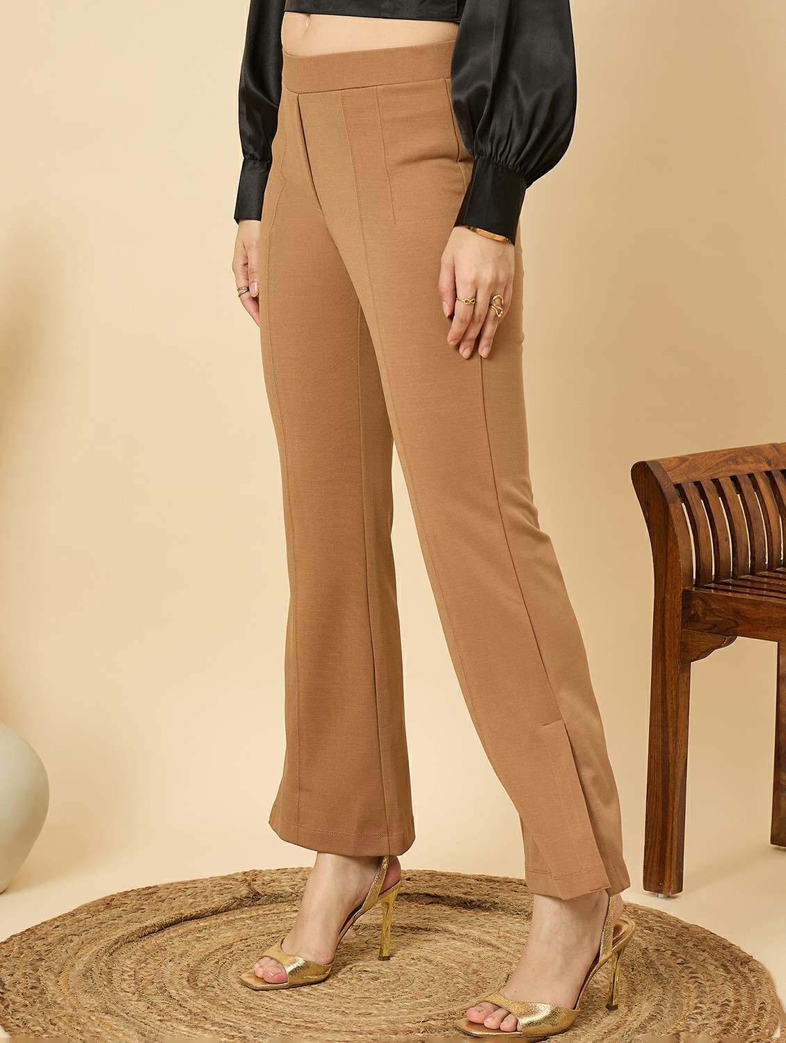 women solid mid rise bootut trouser - 22176813 -  Standard Image - 1
