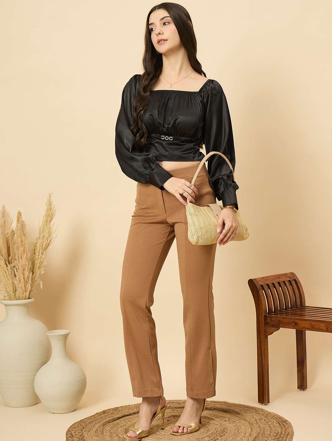 women solid mid rise bootut trouser - 22176813 -  Standard Image - 4