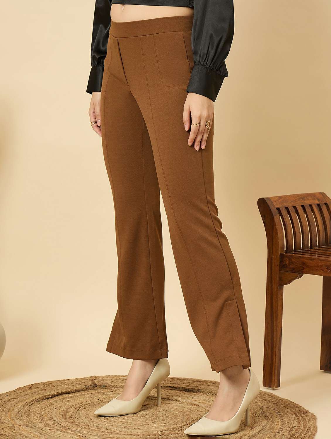 women solid mid rise bootcut trouser - 22176814 -  Standard Image - 1