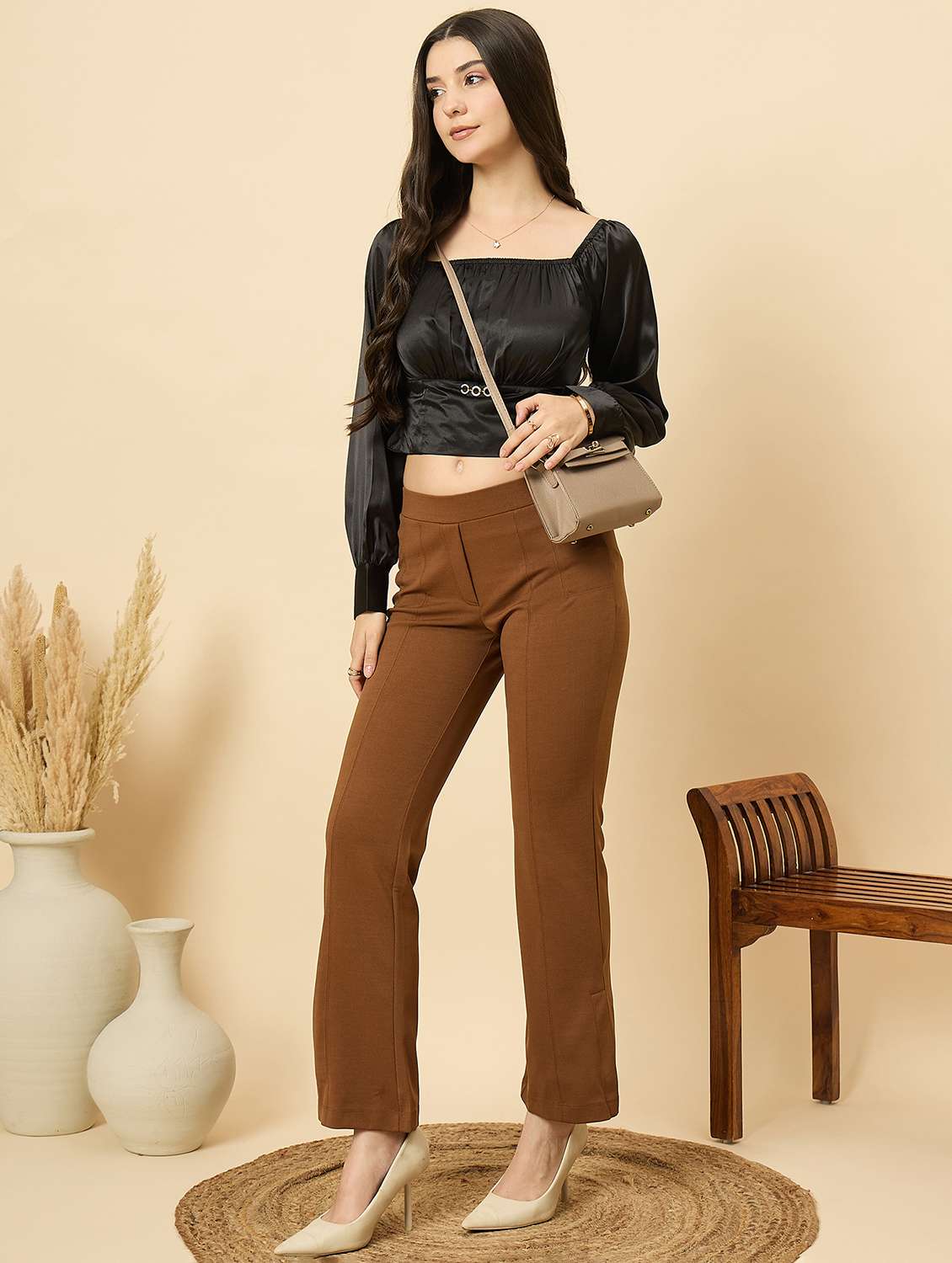 women solid mid rise bootcut trouser - 22176814 -  Standard Image - 4