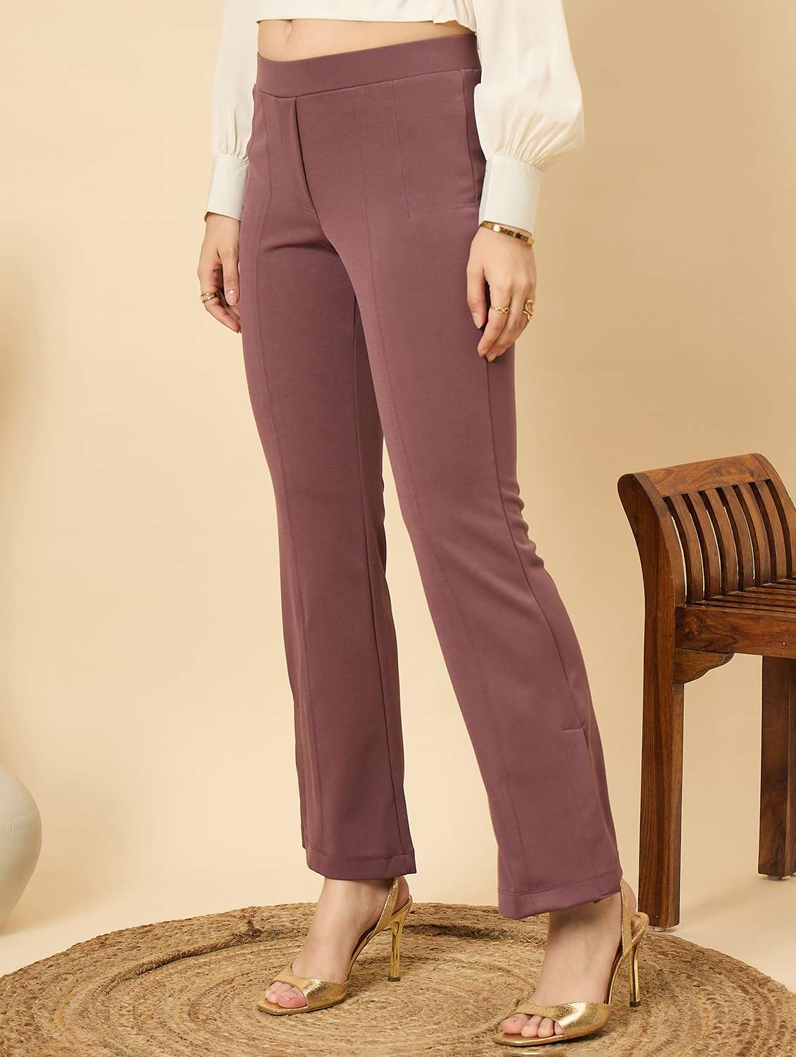 women solid mid rise bootcut trouser - 22176815 -  Standard Image - 1