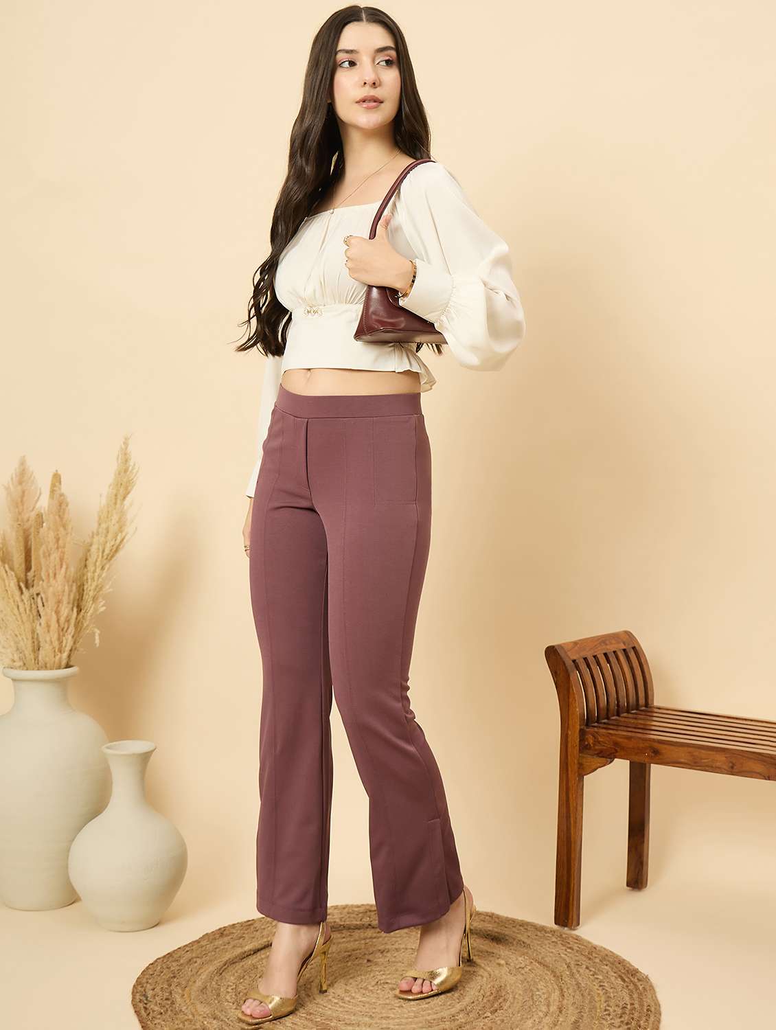 women solid mid rise bootcut trouser - 22176815 -  Standard Image - 4