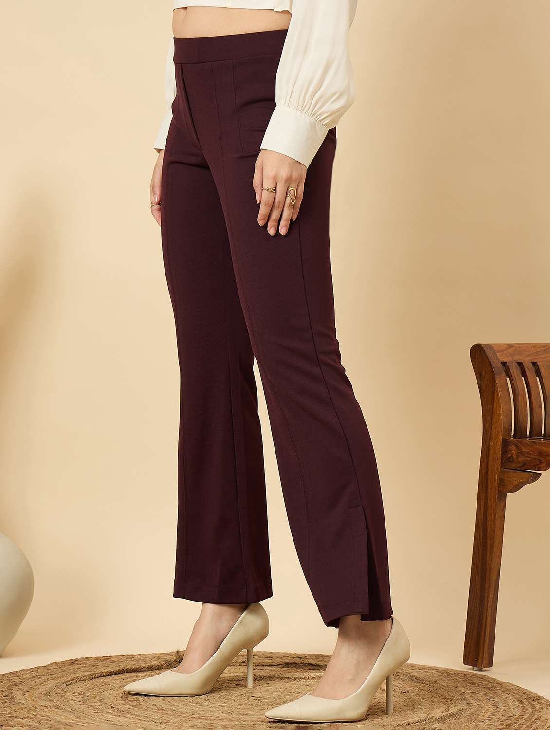women solid mid rise bootcut trouser - 22176816 -  Standard Image - 1