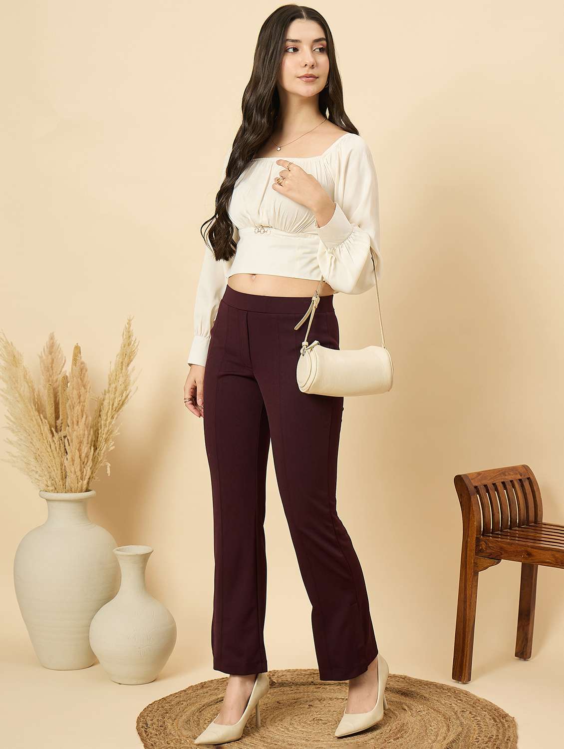 women solid mid rise bootcut trouser - 22176816 -  Standard Image - 4