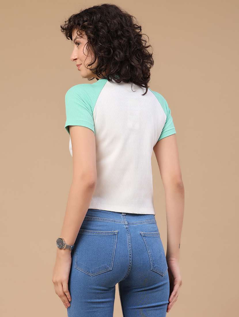 women colourblocked round neck t-shirt - 22176867 -  Standard Image - 4