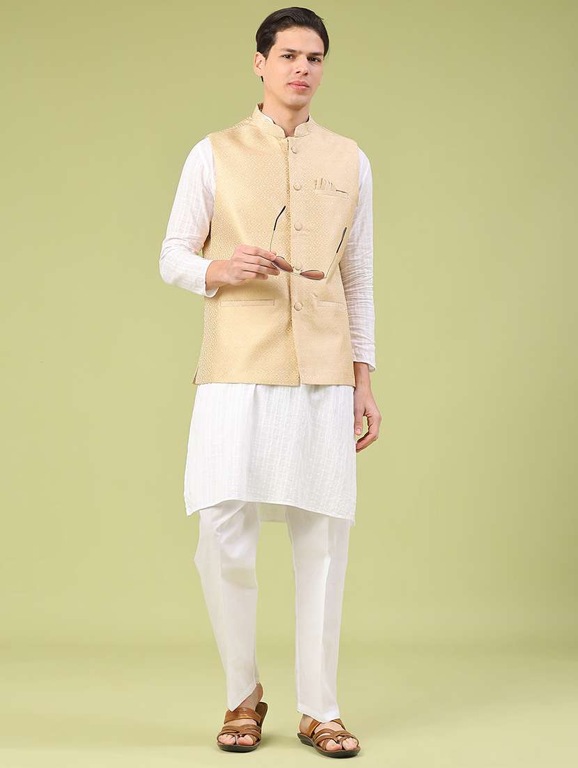 men self design mandarin neck nehru jacket - 22176968 -  Standard Image - 4