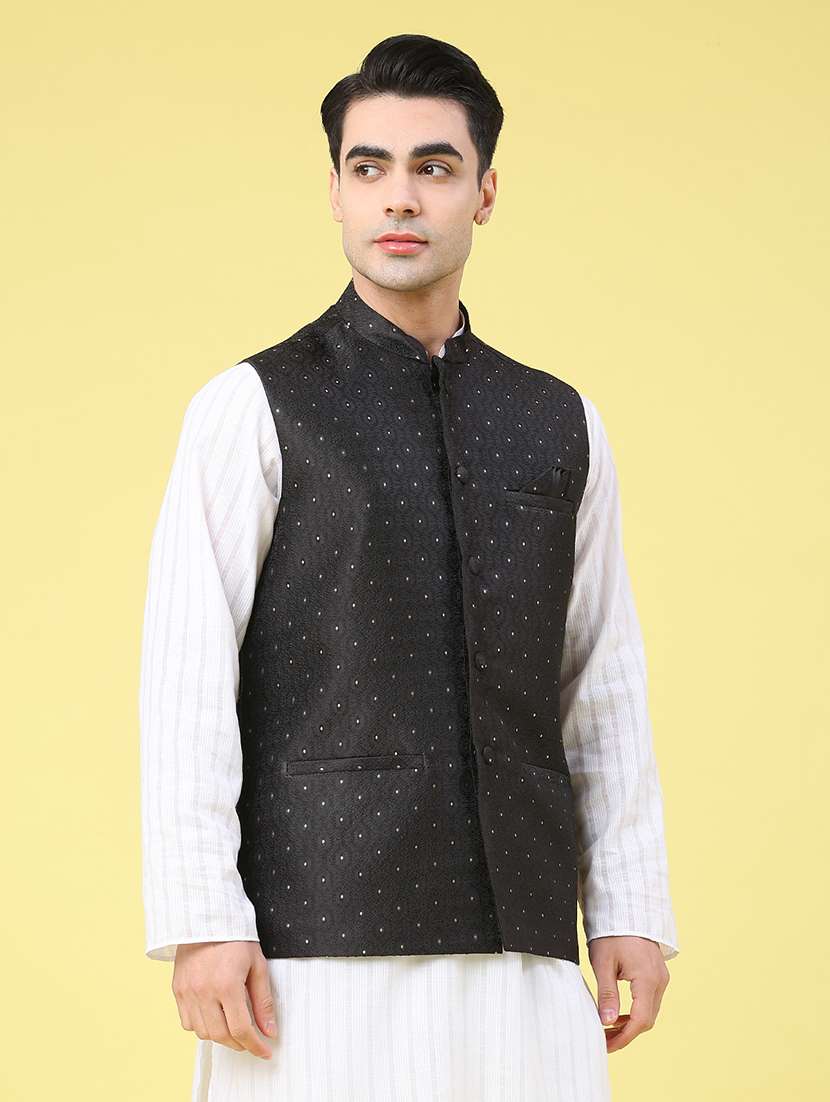 men self design sleeveless nehru jacket - 22176970 -  Standard Image - 1