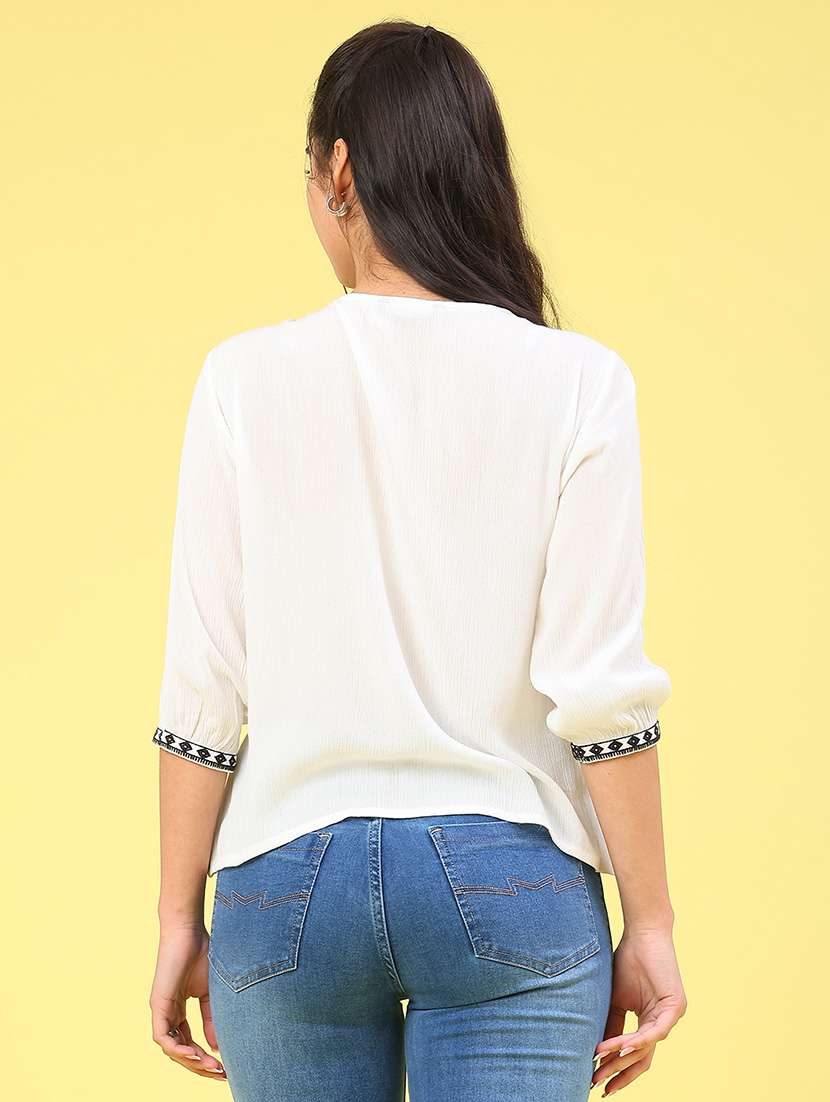 women solid with work three quarter sleeve top - 22176971 -  Standard Image - 4