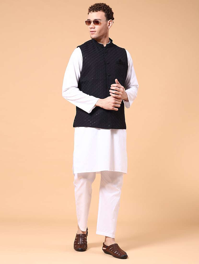 men solid with work mandarin neck nehru jacket - 22176983 -  Standard Image - 4