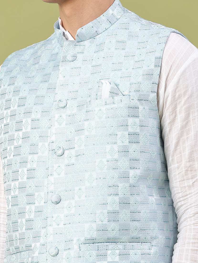 men solid with work mandarin neck nehru jacket - 22176984 -  Standard Image - 1