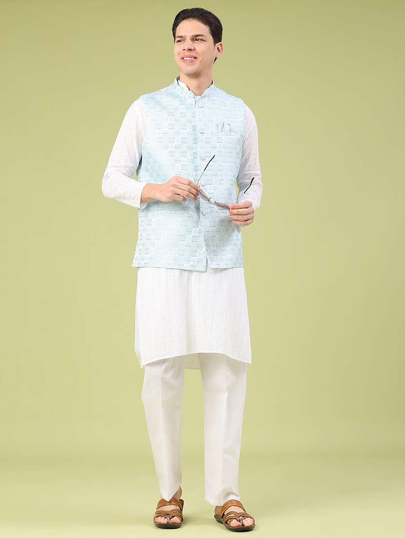 men solid with work mandarin neck nehru jacket - 22176984 -  Standard Image - 4