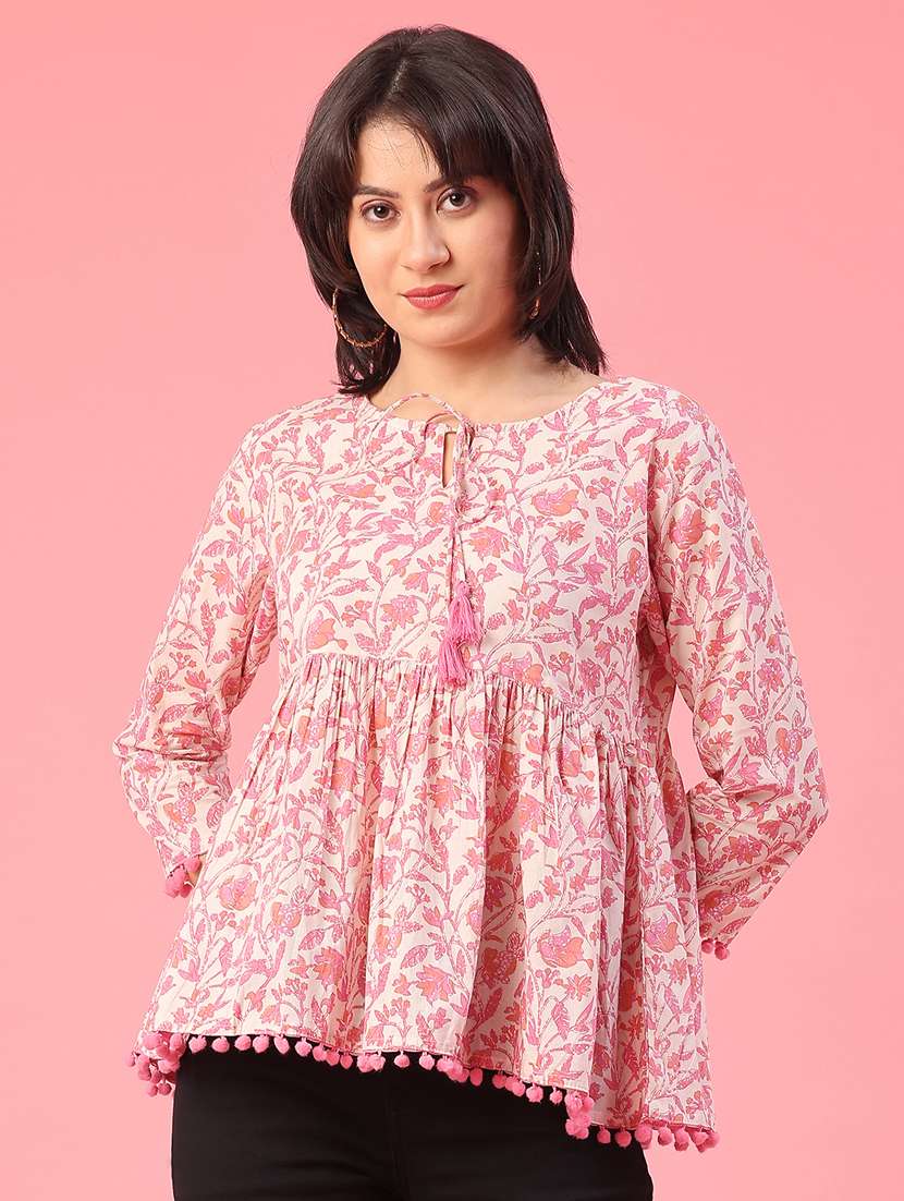 women floral three quarter sleeve flared tunic