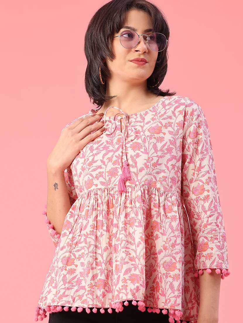 women floral three quarter sleeve flared tunic - 22177013 -  Standard Image - 1