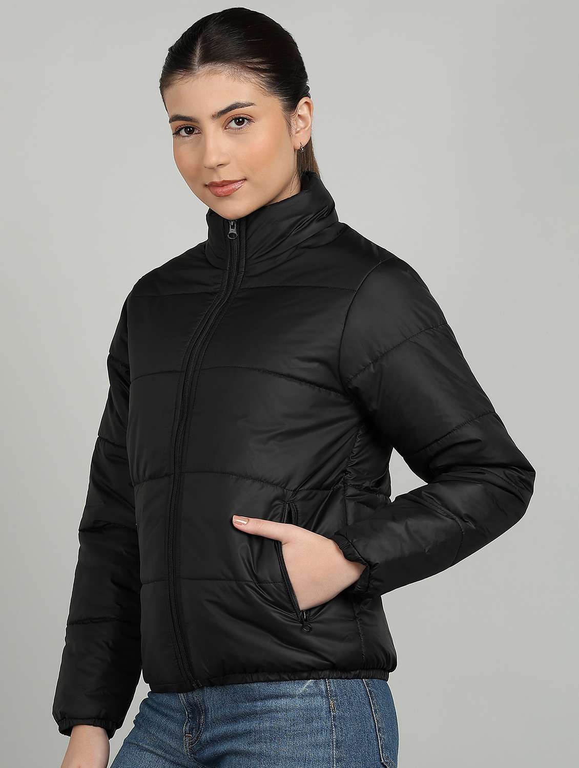 women solid long sleeve quilted jacket - 22177021 -  Standard Image - 1