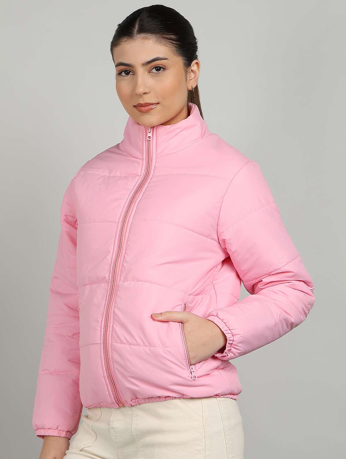 women solid long sleeve quilted jacket - 22177023 -  Standard Image - 1