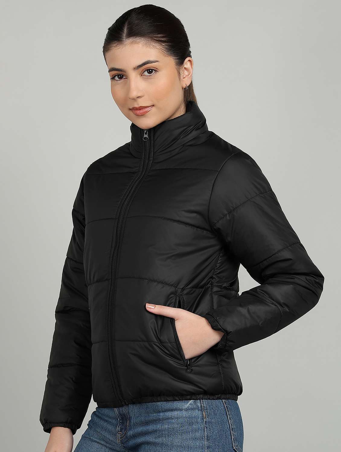 women solid long sleeve quilted jacket - 22177024 -  Standard Image - 1