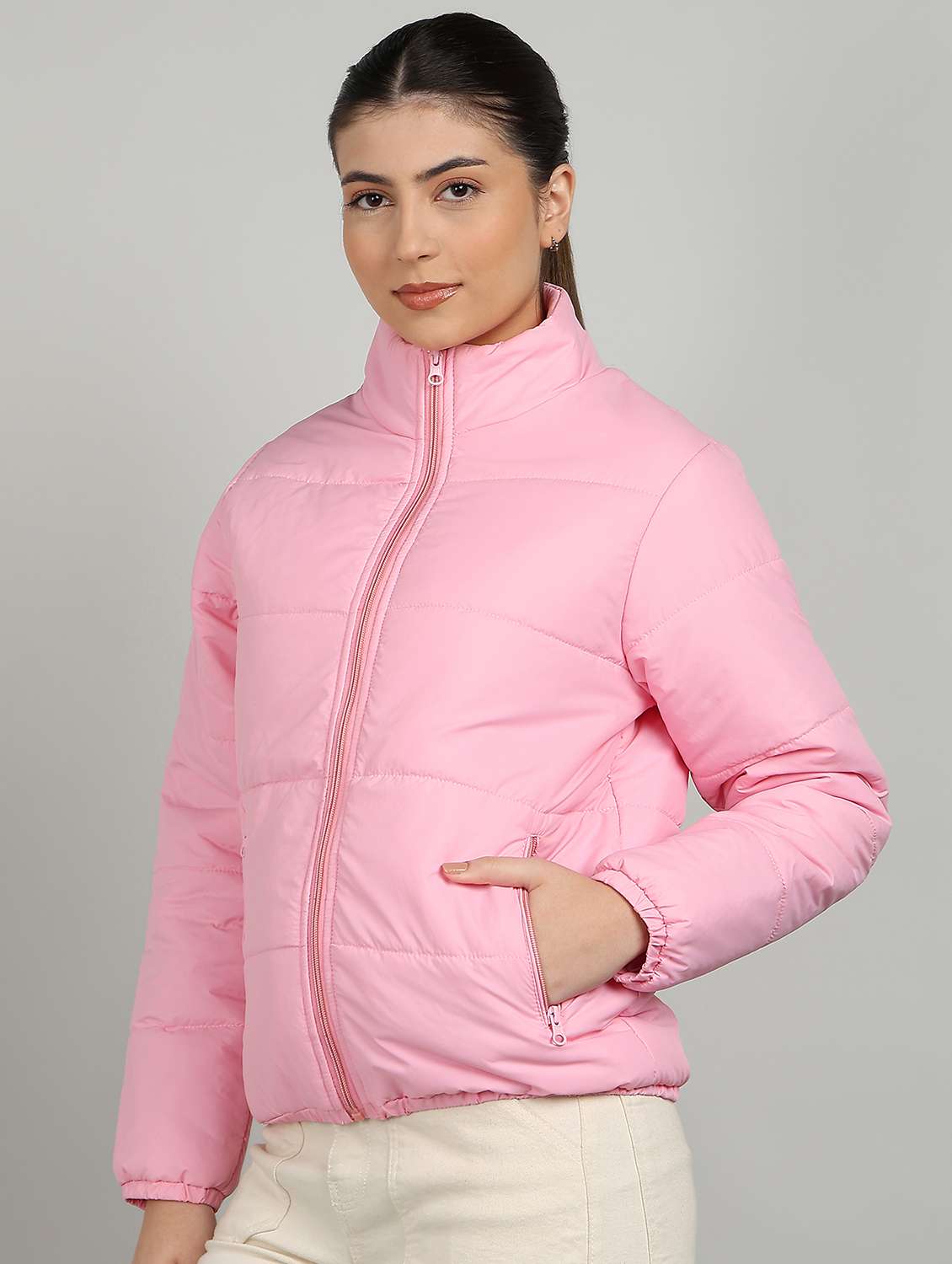 women solid long sleeve quilted jacket - 22177026 -  Standard Image - 1