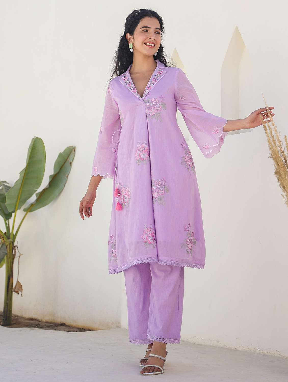 women three quarter sleeve regular fit ethnic co-ord set - 22177031 -  Standard Image - 1