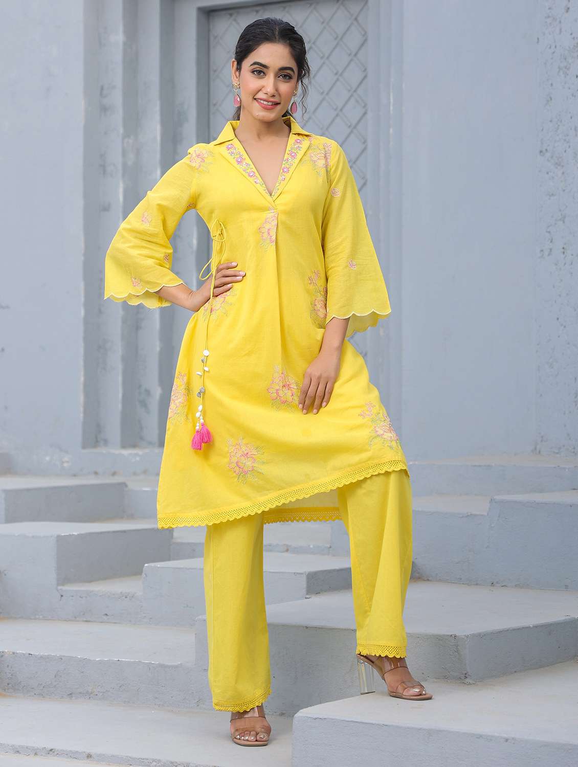 women three quarter sleeve regular fit ethnic co-ord set - 22177032 -  Standard Image - 1