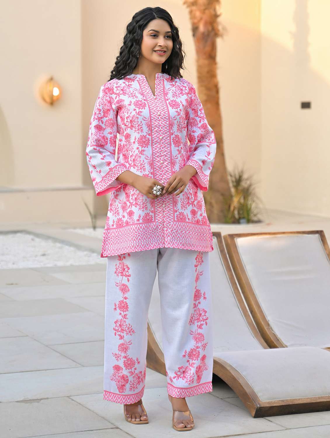 women floral three quarter sleeve regular fit ethnic co-ord set - 22177033 -  Standard Image - 1