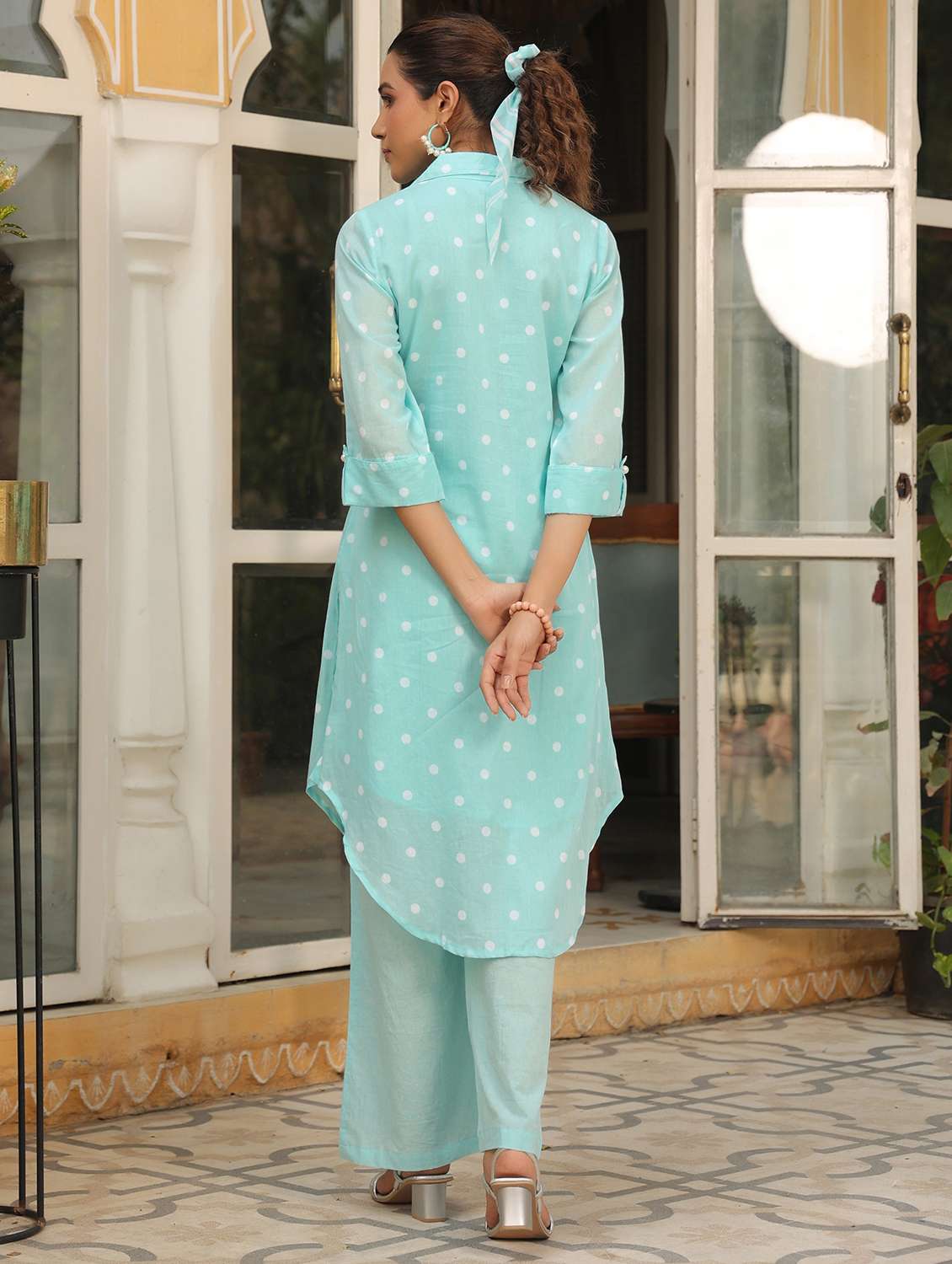 women polka dot three quarter sleeve regular fit ethnic co-ord set - 22177034 -  Standard Image - 4