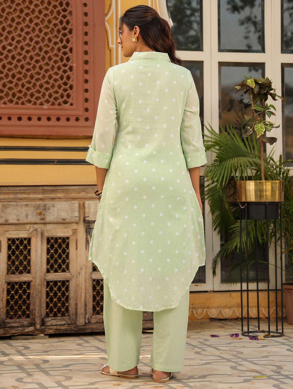 women polka dot three quarter sleeve regular fit ethnic co-ord set - 22177035 -  Standard Image - 4