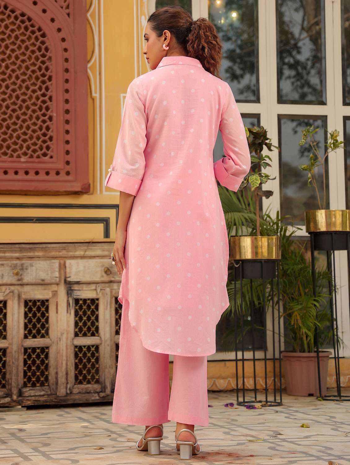 women polka dot three quarter sleeve regular fit ethnic co-ord set - 22177036 -  Standard Image - 4