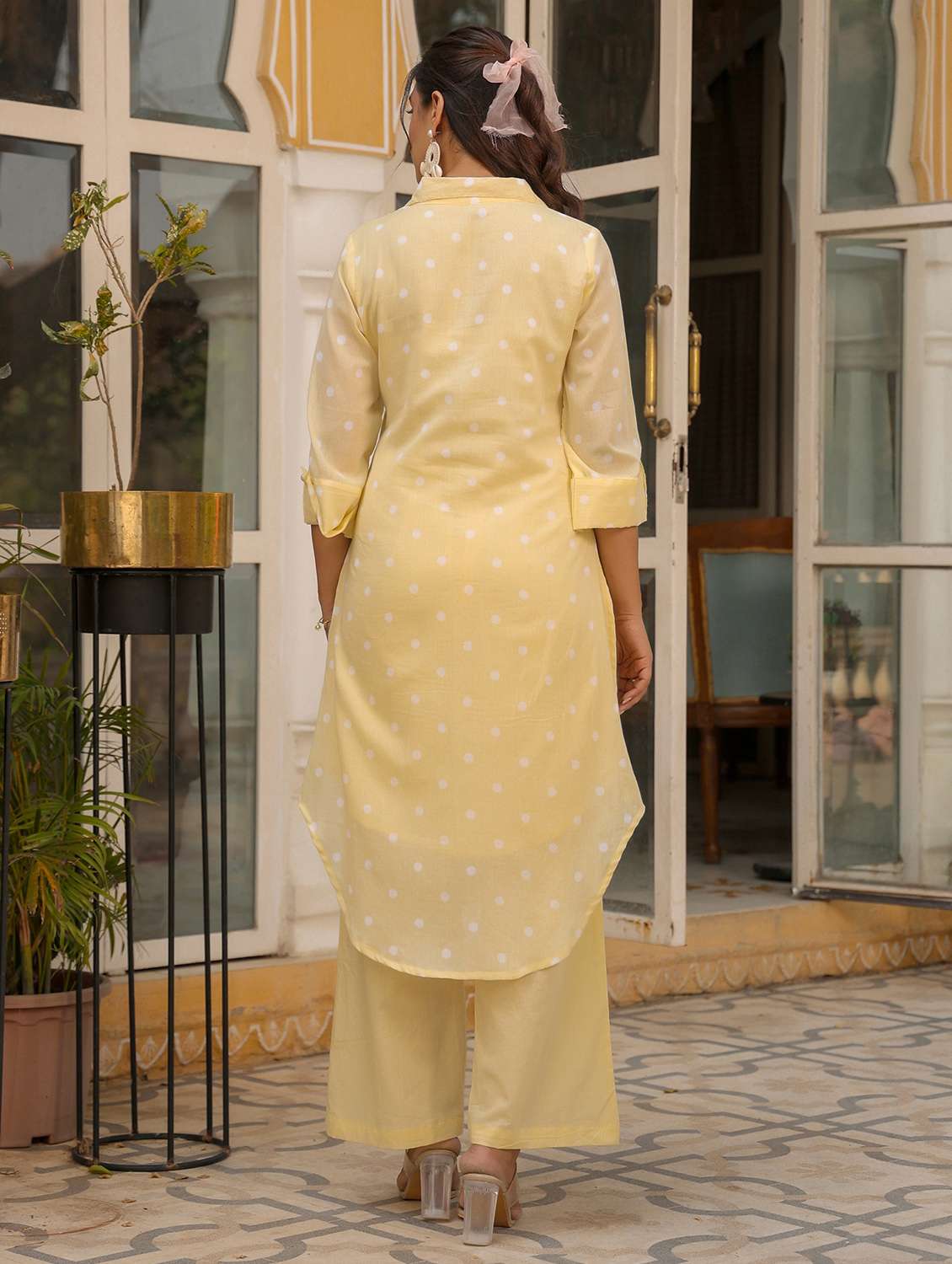 women polka dot printed three quarter sleeve kurta pant set - 22177037 -  Standard Image - 4