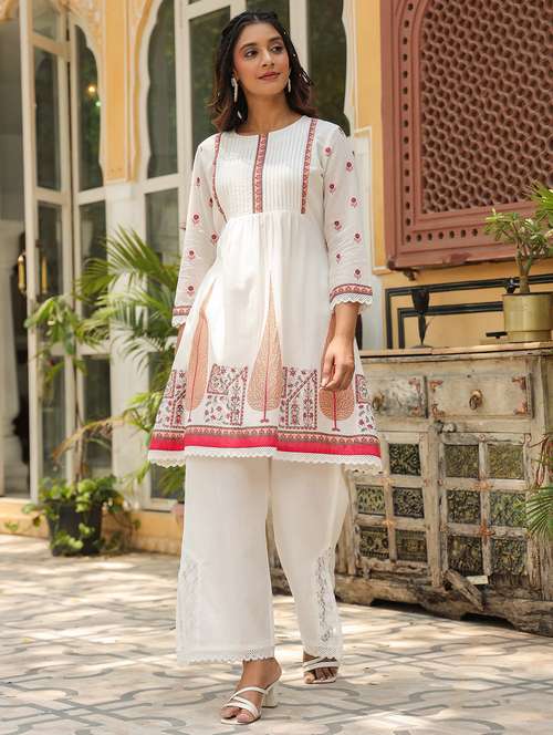 women printed three quarter sleeve regular fit ethnic co-ord set - 22177039 -  Standard Image - 0