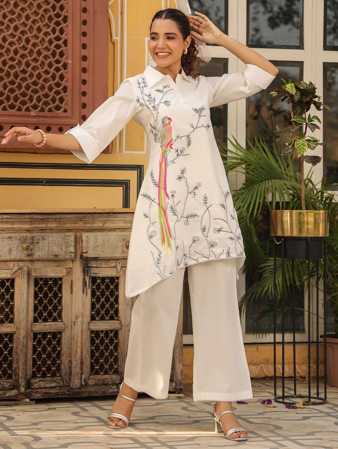 women printed three quarter sleeve kurta pant set - 22177042 -  Standard Image - 1