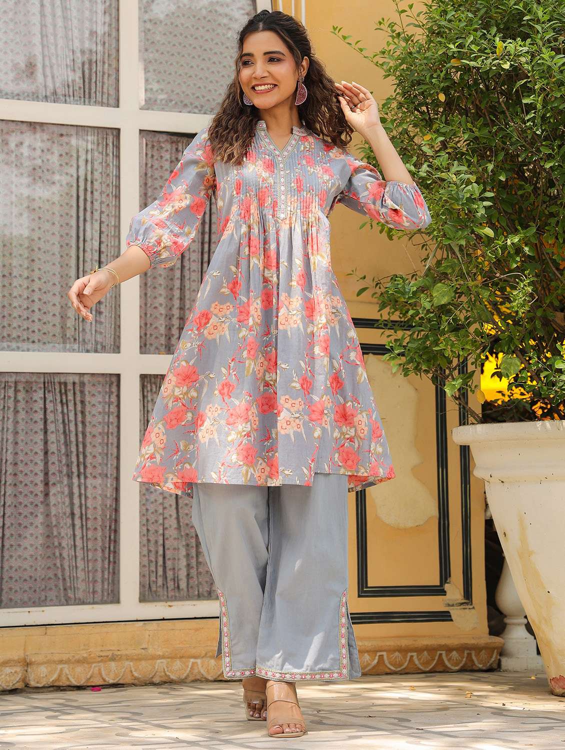 women floral printed three quarter sleeve ethnic co-ord set - 22177043 -  Standard Image - 1