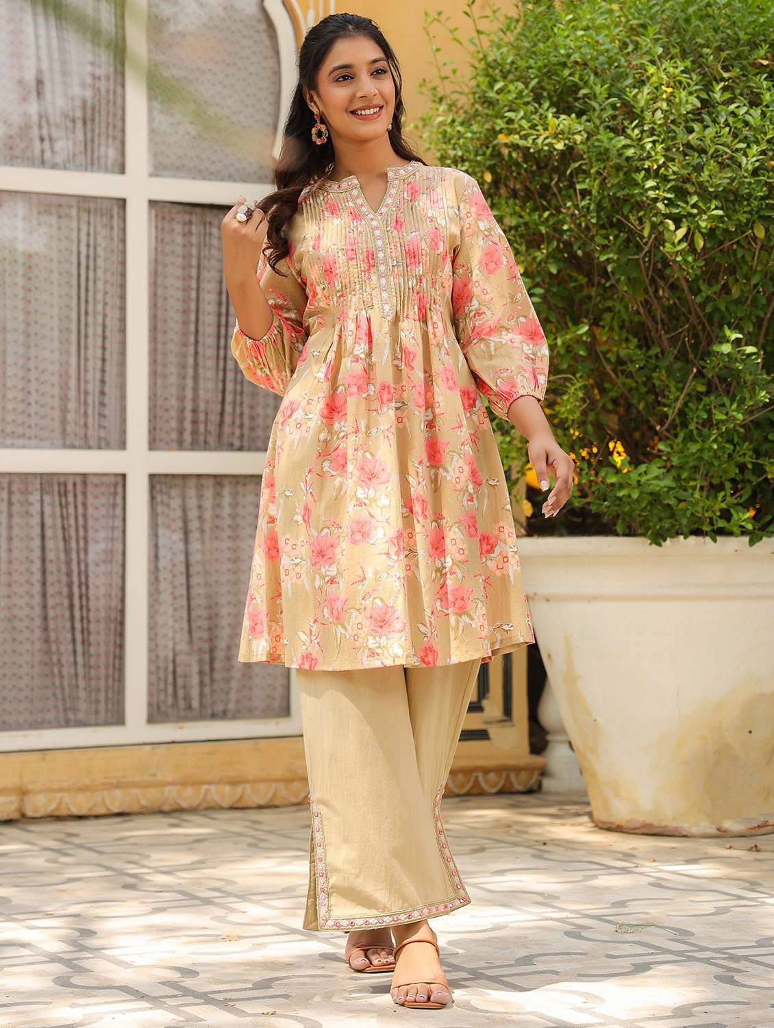 women floral printed three quarter sleeve ethnic co-ord set - 22177044 -  Standard Image - 1