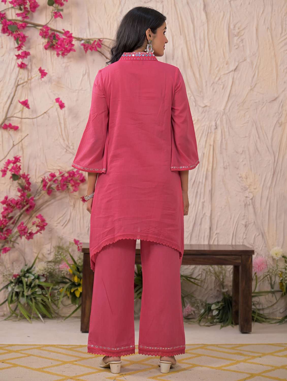 women solid three quarter sleeve regular fit ethnic co-ord set - 22177046 -  Standard Image - 4