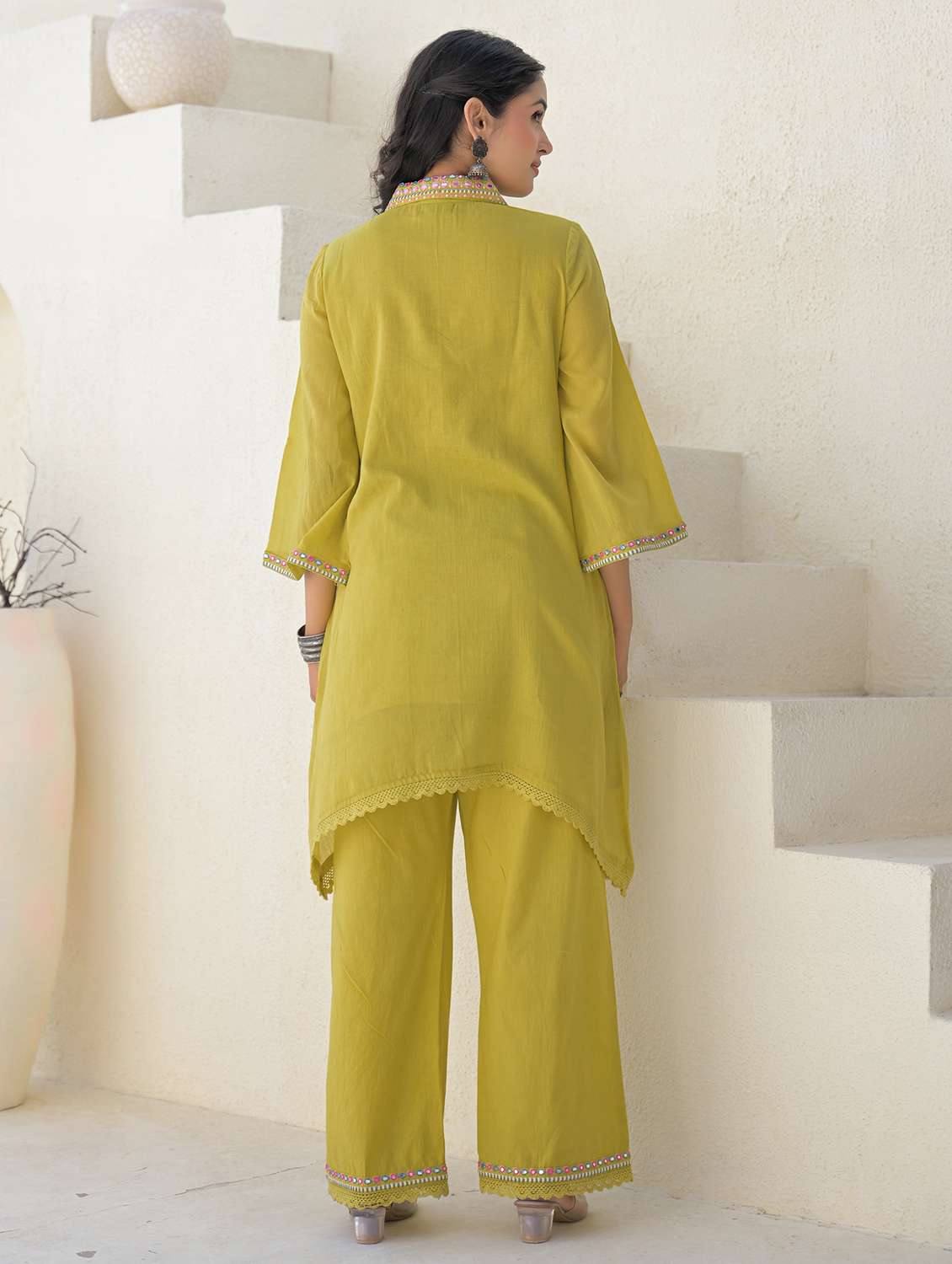 women solid three quarter sleeve regular fit ethnic co-ord set - 22177047 -  Standard Image - 4